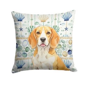Lemon and White Beagle Coastal Sea Glass Throw Pillow Decorative Indoor Outdoor Accent Cushion for Couch, Bed or Patio, 18Hx18W