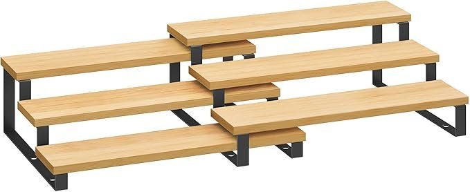 Display Risers, Set of 2 Engineered Wood Perfume Organizer Stand, 3-Tier Cupcake Stand Holder, Spice Rack, Shelf Risers for Figures, Dessert Shel