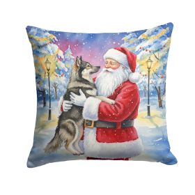 Norwegian Elkhound with Santa Claus Throw Pillow Decorative Indoor Outdoor Accent Cushion for Couch, Bed or Patio, 18Hx18W