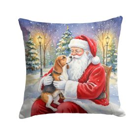 Beagle with Santa Claus Throw Pillow Decorative Indoor Outdoor Accent Cushion for Couch, Bed or Patio, 18Hx18W