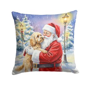 Cockapoo with Santa Claus Throw Pillow Decorative Indoor Outdoor Accent Cushion for Couch, Bed or Patio, 18Hx18W