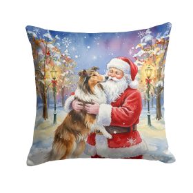 Collie with Santa Claus Throw Pillow Decorative Indoor Outdoor Accent Cushion for Couch, Bed or Patio, 18Hx18W