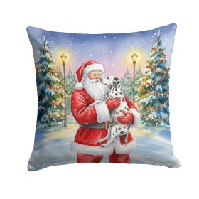 Dalmatian with Santa Claus Throw Pillow Decorative Indoor Outdoor Accent Cushion for Couch, Bed or Patio, 18Hx18W