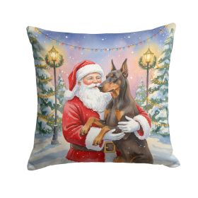 Fawn Doberman Pinscher with Santa Claus Throw Pillow Decorative Indoor Outdoor Accent Cushion for Couch, Bed or Patio, 18Hx18W