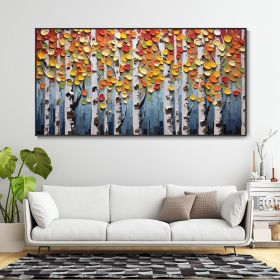 Textured Hand Painted Oil Painting Colorful Trees Abstract Forest Birch Woods Home Wall Decor Modern Boho Impressionist Bedroom Landscape Art (Style: 01, size: 60x120cm)