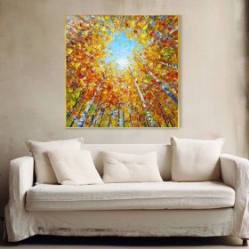 Boho Autumn Landscape Painting Sunshine Birch Tree Forest Oil Painting Custom Hand-painted Home Wall Decor Modern Minimalist Decor Painting (Style: 01, size: 100x100cm)