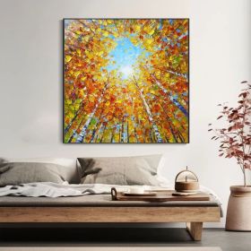 Boho Autumn Landscape Painting Sunshine Birch Tree Forest Oil Painting Custom Hand-painted Home Wall Decor Modern Minimalist Decor Painting (Style: 01, size: 50x50cm)