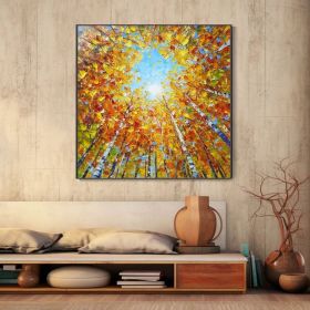 Boho Autumn Landscape Painting Sunshine Birch Tree Forest Oil Painting Custom Hand-painted Home Wall Decor Modern Minimalist Decor Painting (Style: 01, size: 60x60cm)