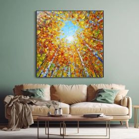 Boho Autumn Landscape Painting Sunshine Birch Tree Forest Oil Painting Custom Hand-painted Home Wall Decor Modern Minimalist Decor Painting (Style: 01, size: 140x140cm)