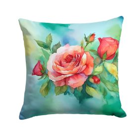 Oklahoma Roses in Watercolor Throw Pillow Machine Washable, Indoor Outdoor Decorative Pillow for Couch, Bed or Patio, 18Hx18W (Default: Default)